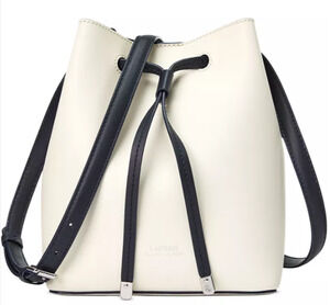 Lauren Ralph Lauren Dryden Debby Leather Drawstring Bag Ivory/ Black MSRP $398
